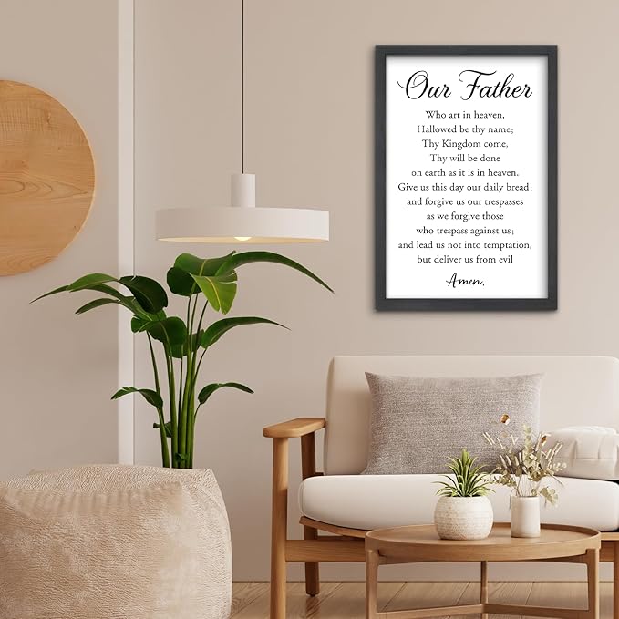 FZMHASLWW Our Father Prayer Wall Decor 24"X16" Bible Verse Scripture Inspirational Quotes Sign Christian Large Wood Framed Wall Hanging Art (Black