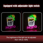 Mojito Neon Sign Mojito Cocktail Neon Light for Wall Decor Dimmable LED USB Powered Mojito Light Up Sign for Bar Club Party Home Bar Man Cave Living Room （16.7 * 12.8In）
