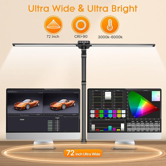 Syrinx LED Desk Lamp with Clamp, Double Head Desk Lamps for Home Office with Gesture Sensor Switch and Touch Control, 24W Eye-Caring Architect Desk Lamp with 25 Light Modes Adjustable Desk Light