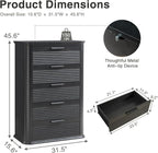 Okvnbjk 5 Drawers Dresser for Bedroom, 45" Tall Dresser with Curved Profile Design, Wood Fluted Chest of Drawer, Modern Drawer Storage Organizer for Bedroom, Living Room, Entryway, Black