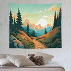 HZOHNAGO Mountain Tapestry Forest Mountain Sunrise Road Pattern Printed Wall Tapestry Wall Hanging for Bedroom Living Room Dorm 60" W x 50" H