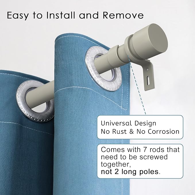 Curtain Rods for Windows 16 to 120 Inches Adjustable Length 1 Inch Diameter Window Curtain Rod with Aluminium End Cap, Brushed Nickel