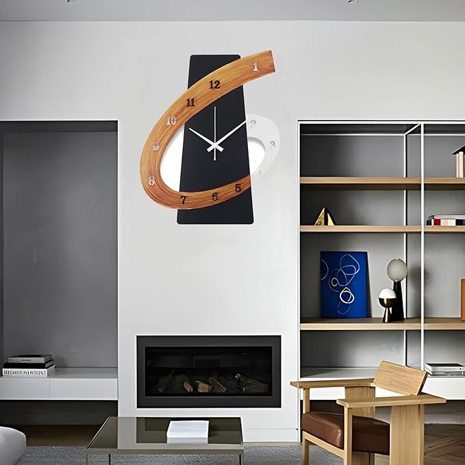 Modern Large Decorative Wall Clock，17 inch Black Silent Non-Ticking Nordic Metal Wall Clocks for Living Room Home Kitchen Bedroom Cafes Office Staircase，Arabic Numerals Quartz Clock(35x44cm)