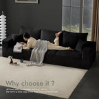 Boneless Cloud Couch Sofa for Living Room, 112" 3 Seater Black Modern Lounge Sleeper Couch, No Assemble, Cordury Compression Upholstered Couches