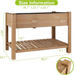 Raised Garden Bed with Legs - Elevated Wooden Planter Box, Durable Fir Wood, Reinforced Frame with Drainage Holes, Liner, and Storage Shelf for Vegetables, Herbs, Flowers, 47" x 23" x 30"