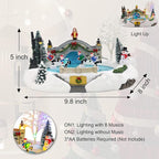 Vigdur Christmas Snow Village - Animated Christmas Village Skating Pond with Colorful Lights & 8 Xmas Music, Rotating Skier, USB&Battery Powered Christma Collectible Buildings for Home