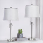 Table Lamps Set of 2, Bedside Lamp Silver Tall Table Lamps for Living Room End Tables, 22" to 30" Adjustable Height Lamp for Bedroom Nightstand Farmhouse with Pull Chain(Bulbs Included)
