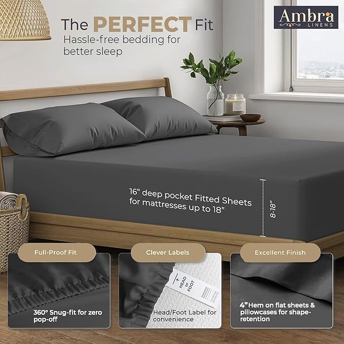 Tencel Sheets 4 Piece Cal King - 100% Eucalyptus Lyocell California King Sheet Sets - Soft, Cooling & Breathable for Hot Sleepers - 16” Deep Pockets Hotel Quality Bedding Set - Grey