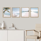SIGNWIN Framed White Beach Shore Tropical Palm Tree Island Wall Art, Set of 4 Landscape Colorful Wall Decor Prints, Nature Wilderness Wall Décor for Living Room, Bedroom - 11"x14" Natural