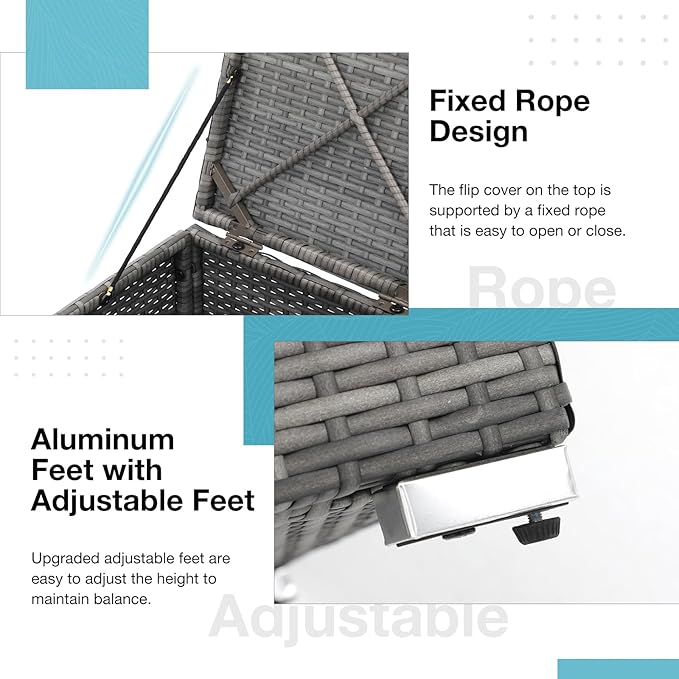 Patiorama 2 Piece Outdoor Patio Ottomans,All-Weather Grey PE Rattan Wicker Ottoman with Storage,Outdoor Footrest Footstool Seat w/Thick Cushion,Built-in Handle for Backyard Poolside Porch (Navy Blue)