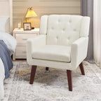 Living&Giving Accent Chair Button-Tufted Upholstered Living Room Chairs Comfy Reading Mid Century Modern with Linen Fabric Lounge Arm for Bedroom (Beige) 29.33D x 28.94W x 34.65H Inch