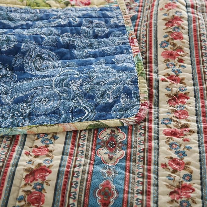 Cotton Bedspread Quilt Sets Reversible Bedding Coverlet Sets 3 Pieces Gorgeous Rustic Vintage Floral Red Yellow Patchwork Bedspread, Queen Size