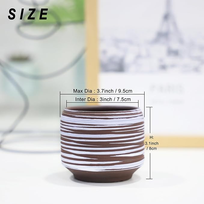 Mini Succulent Planter Set – 3.7 Inch Ceramic Pots with Drainage for Indoor Plants, Small Decorative Flower Pots for Cactus and House Plants, Set of 4