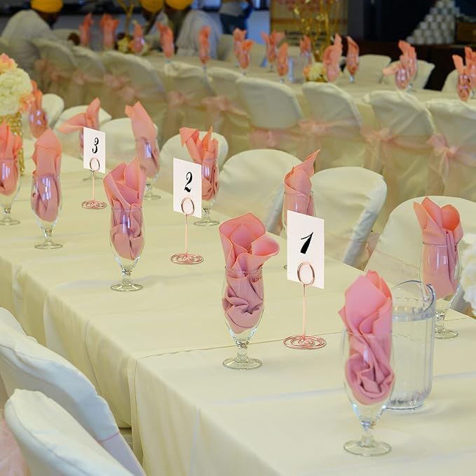 TecUnite 24 Pieces 3.35 Inch Table Number Holder Place Card Photo Holder Picture Name Menu Clips Memo Cards Stand for Wedding Reception Anniversary Birthday Party Centerpieces (Rose Gold)