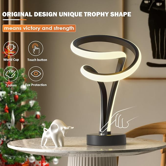 Modern Spiral RGB Table Lamp, Unique, 7 Colors 10 Light Modes LED, Touch Dimmable Cool Nightstand Lamps for Living Room Bedroom Office, Ideal Gift (Black)