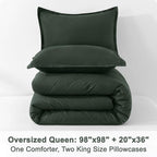 Litanika Forest Green Comforters Oversized Queen Size, 3 Pieces Lightweight Solid Bedding Comforter Set, All Season Fluffy Bed Set (98x98In Comforter & 2 Pillowcases)