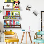 AZSKY Nursery Book Shelves 24 in Set of 3 Walnut Floating Bookshelf for Kids Room Wall Mounted Floating Shelves Solid Nursery Bookshelf Perfect Decor for Kitchen Bedroom Living Room