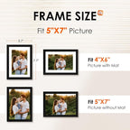 FIXSMITH 5x7 Picture Frame Set of 6, Photo Frame with HD Plexiglass, Display Pictures 4x6 with Mat or 5x7 Without Mat Multi Picture Frames Collage for Tabletop or Wall Display, Black