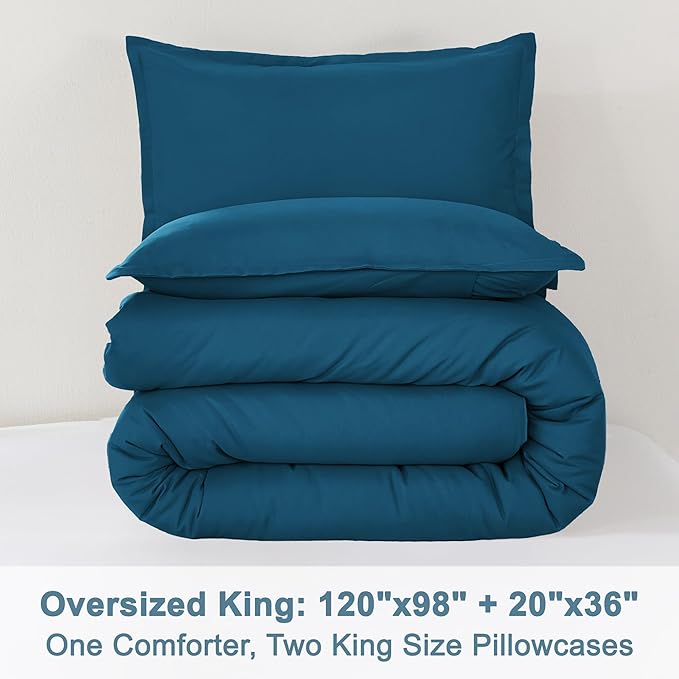Litanika Comforters Teal Oversized King Size, 3 Pieces Lightweight Solid Bedding Set & Collections, All Season Fluffy Bed Set (120x98In Comforter & 2 Pillowcases)