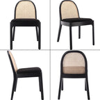 Mid Century Dining Chairs Set of 6, Accent Rattan Sherpa Fabric Side Chairs Kitchen Chair with Solid Wooden Legs for Living Room Dining Room, Black