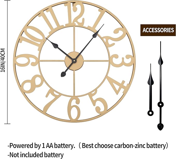 1st owned Wall Clock 16 Inch Round Large Indoor Wall Clocks Battery Operated Silent Non Ticking, Farmhouse Vintage Decorative Analog Metal Clock for Living Room, Kitchen, Bedroom Decor