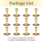 Gold Taper Candle Holder Set of 12, Hewory Short Skinny Brass Candlestick Holders, Vintage Small Low Metal Candles Sticks for Wedding Centerpieces Christmas Birthday Party Holiday Dinning Table Decor