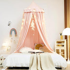 Kertnic Decor Canopy for Kids Bed, Soft Smooth Playing Tent Canopy Girls Room Decoration Princess Castle, Dreamy Mosquito Net Bedding, Children Reading Nook Canopies in Home (Pink-Ruffle)