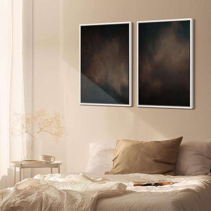 SIGNFORD Framed Canvas Print Wall Art Set Moody Dark Abstract Earth Tones Illustration Modern Art Decorative Nordic Nature for Living Room, Bedroom, Office - 24"x36"x2 White