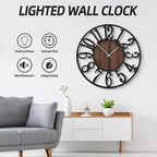 LEIKE Large Wall Clocks with Night Light Battery Operated,Silent Non Ticking,Rustic Modern Big Wood Clock for Living Room, Bedroom,Kitchen,Farmhouse,Office,Home Decor-30 Inch(Black-Arabic Number)