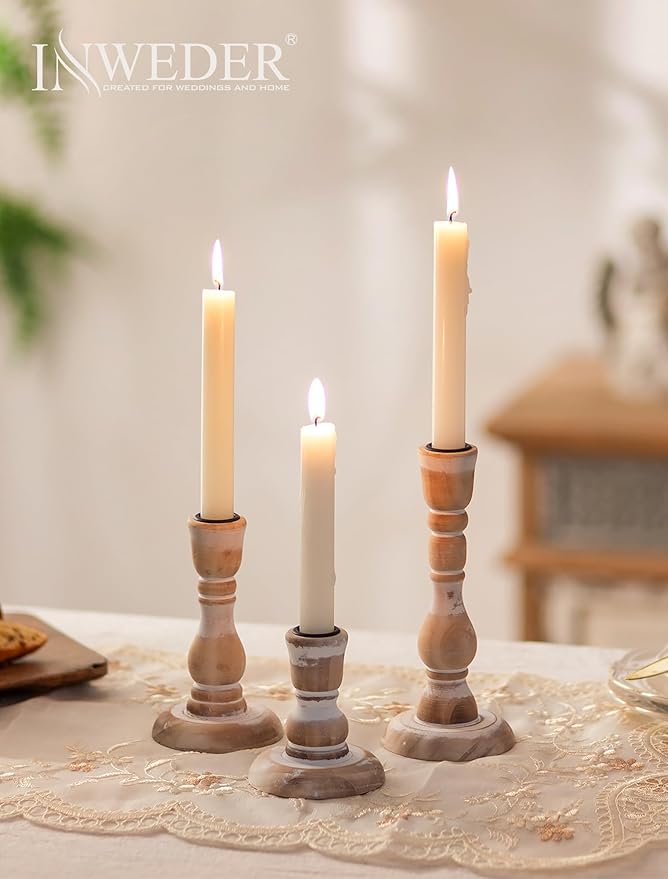 Wooden Candlestick Holders Rustic: Farmhouse Wood Taper Candle Holders Boho Candle Sticks Holder Fall Decor for Dinning Table Mantle Party Holiday Christmas Wedding Home Set of 6