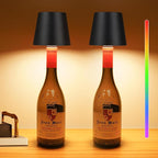 DUSKTEC Wireless Wine Bottle Lampshade, 8 RGB Modes, Light Temperature 3000-6500K, Rechargeable Touch Wine Bottle Lamp, Portable Wireless Lamp, Bar Lights, Party, Gift (Black)