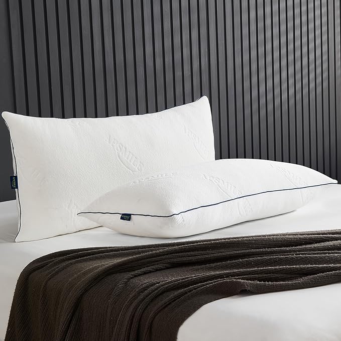 APSMILE Shredded Memory Foam Pillows King Size Set of 2, Adjustable Luxury Cooling Pillows for Neck Pain, Hotel Firm Bed Pillows for Sleeping, Essentials for Side/Back Sleeper (White,18"x34")
