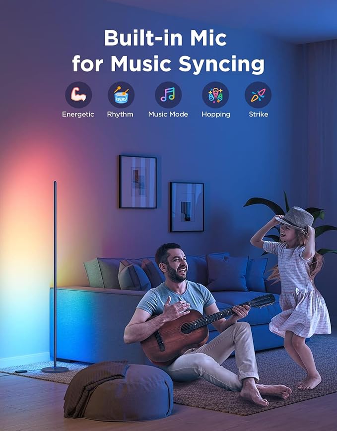 Govee RGBIC Floor Lamp Basic, LED Corner Lamp Works with Alexa, Smart Modern Floor Lamp with Music Sync and 16 Million DIY Colors, Color Changing Standing Lamp for Bedroom Living Room Blue