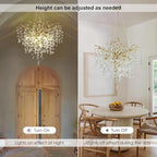 32 inch Crystal Chandelier for Dining Room, Round Gold Tree Branches Chandeliers, Top K9 Crystal Chandelier, Modern Chandeliers for Kitchen,Foyer Entryway,Luxury Adjustable Hanging Chandelier