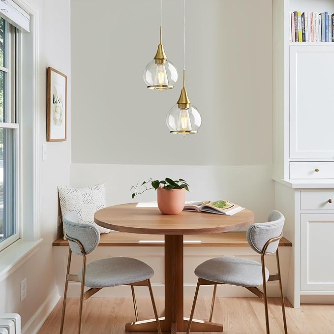 Pendant Light Fixtures Kitchen: Brushed Gold Farmhouse Island Light with Clear Glass - 6 Inch Mid Century Globe Kitchen Lighting Chandeliers Ceiling for Dining Room