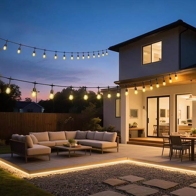 Outdoor Safety String Lights 50FT - 24V 20W Commercial Grade Low Voltage Strand with 20 S14 Shatterproof Bulbs for Tree Garden Yard | Warm Yellow 3500K Party Lights | IP65 Waterproof | UL Listed