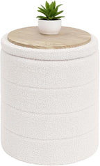 B FSOBEIIALEO Ottoman with Stroage, Round Sherpa Storage Ottoman Stool, Boucle Foot Rest 14.6"x14.6"x17.7"（White