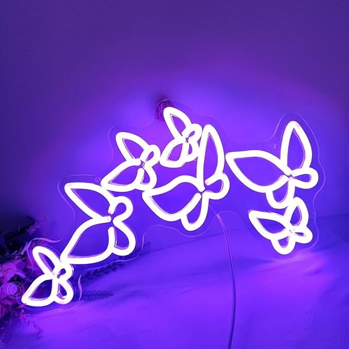 SYLHOME Butterfly Led Neon Light Sign Girls Bedroom Kids Room Beauty Studio Living Room Wedding Birthday Christmas Party Light Up Sign 16.5" X 8.9" USB