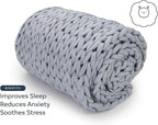 Nuzzie Chunky Knit Weighted Blanket - Breathable, Cooling, Hand Made Knit Throw Blanket for Sleep - Machine Washable, Stylish Decor Design (Misty Grey, Queen | 22lbs | 60"x80")