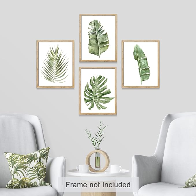 SIGNWIN Poster Bathroom Decor 11"x14", Wall Art Room Decor Multicolor for Living Room, Bedroom, Office Green Pastel Banana Palm Monstera Leaf Nature Wilderness Plant Art Floral Botanical