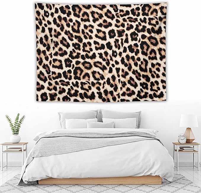 HZOHNAGO Leopard Print Tapestry Rustic Brown Leopard Wild Animal Printed Wall Tapestry Painting Wall Hanging for Bedroom Living Room Dorm 80" W x 60" H