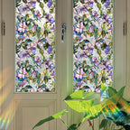 Window Film, Decorative Purple Flowers Stained Static Glass Window Clings Stickers for Home Office Living Room Bedroom Glass Windows Door Decor 16.93 x 39.37 Inches