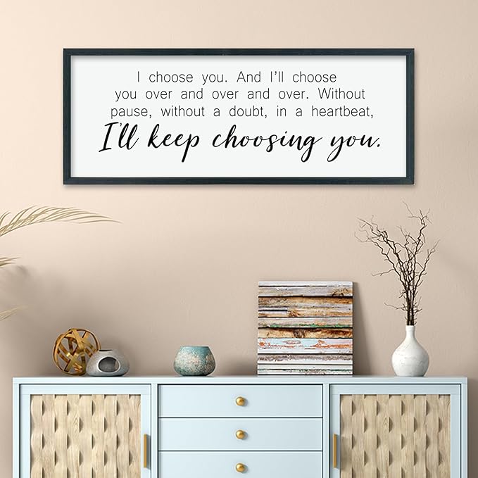 comurdyo I'll Keep Choosing You Sign 32"X12" for Master Bedroom Above Bed Wall Decor I Choose You Large Wood Framed Wall Hanging Art (Black)
