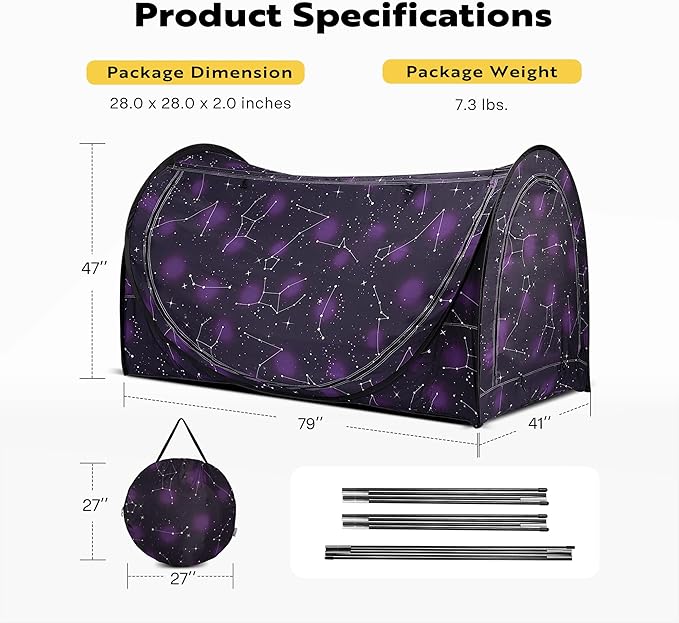 VIVOHOME Pop-Up Bed Tent Twin Size, Privacy Bed Canopy with 4 Doors and Mosquito Mesh, Breathable Sleeping Tent with Dark Starry Constellation Pattern for Kids and Adults