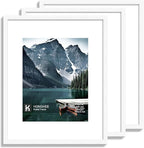 16x20 Frames Set of 3 - Display 11x14 Photo with Mat or 16 x 20 Poster without Mat, Wall Mounting Horizontal and Vertical, White