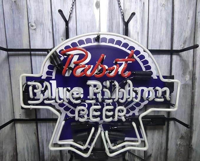 Neon Signs Compatible For Pabst Blue Ribbons Beer Bar Glass Neon Signs for Office Hotel Pub Cafe Party Man Cave Neon Light Art Wall Lights 24 X 20 Inches