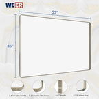 WEER 55X36 Inch Brushed Nickel Bathroom Mirror, Brushed Silver Metal Frame Mirror, Rounded Rectangle Silver Bathroom Vanity Mirror, Tempered Glass, Anti-Rust, Hangs Horizontally or Vertically
