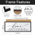 Home The Story of Who We Are Sign Farmhouse Family Wall Decor 32x12 Inch Plaque Wood Framed Art for Hanging (Black)