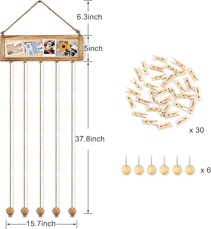 Bikoney Picture Frames Collage Wall Decor Hanging Photo Display Multi Pictures Organizer with Wood Bulletin Board Photo Board 30 Clips and 6 Pushpins for Room (Carbonized Black)