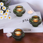 VOHO Green Candle Holder Decor for Dining Table Centerpiece, Ribbed Taper Candle Holders Versatile for Candle Sticks and Tea Lights Candles, Holiday Candlestick Holders Gifts for Friends(Set of 6)